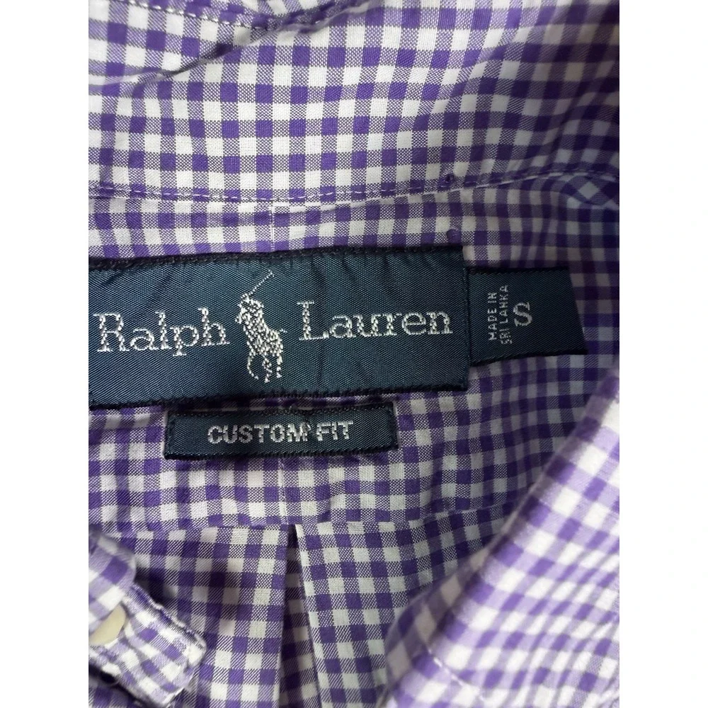 Polo Ralph Lauren Button Shirt Mens S Purple Gingham Check Custom Fit Green Pony